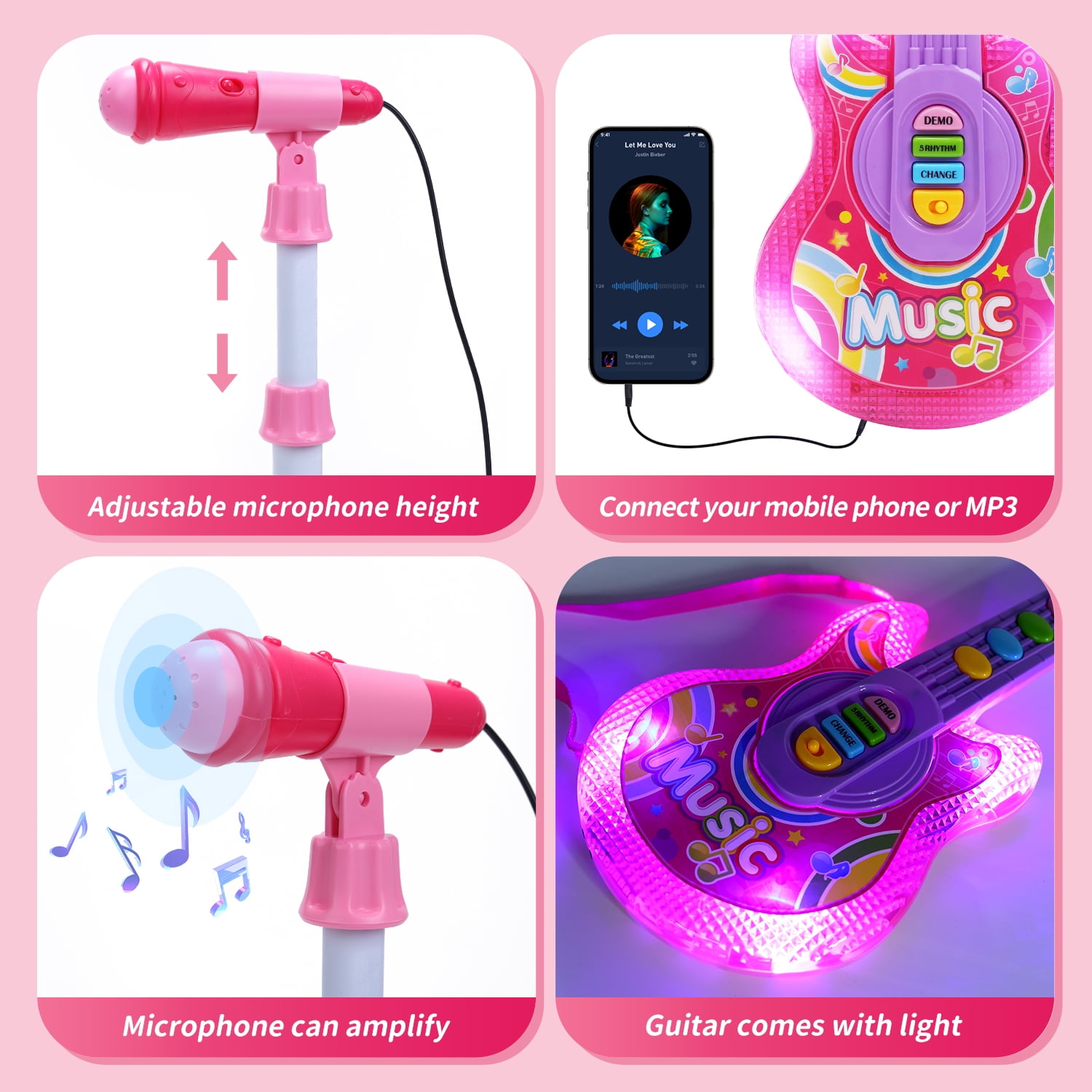 Microphone Karaoké Sans Fil Lumière LED Q-C107 Records Chante Et Joue De Musique
