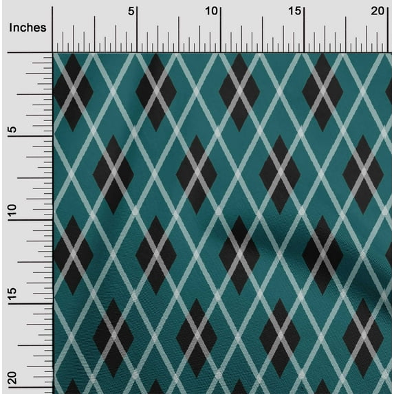 oneOone Viscose Chiffon Dark Teal Green Fabric Argyle Check Print Fabric By Yard 42 Inches Wide