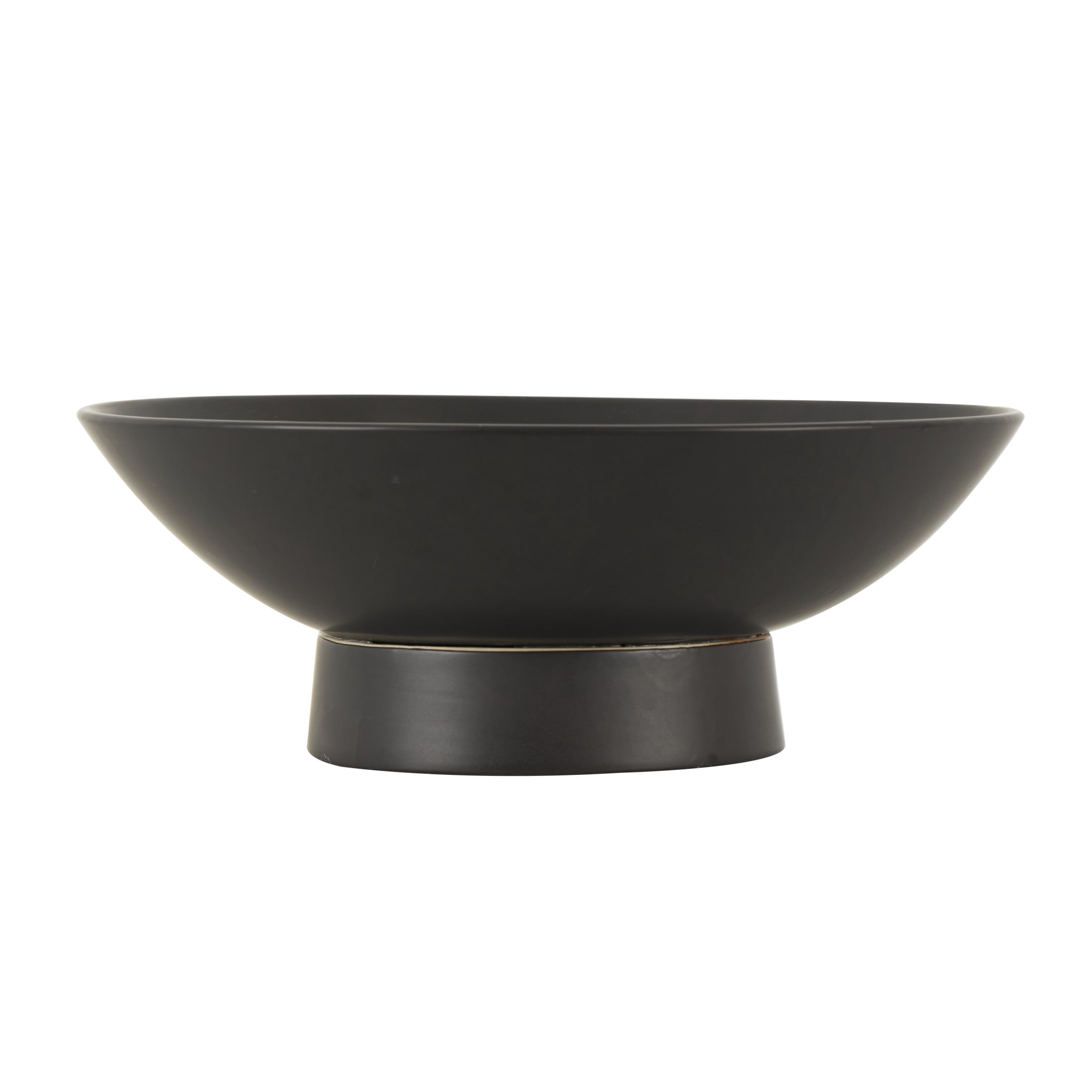 DecMode 16" Round Wide Black Ceramic Decorative Bowl with Elevated Base