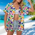 thumbnail image 4 of larppty Womens Hawaiian Button Down Shirts Short Sleeve Casual Floral Tropical Shirt Summer Beach Shirt Cool Button Up Tops（Light Purple， L）, 4 of 7