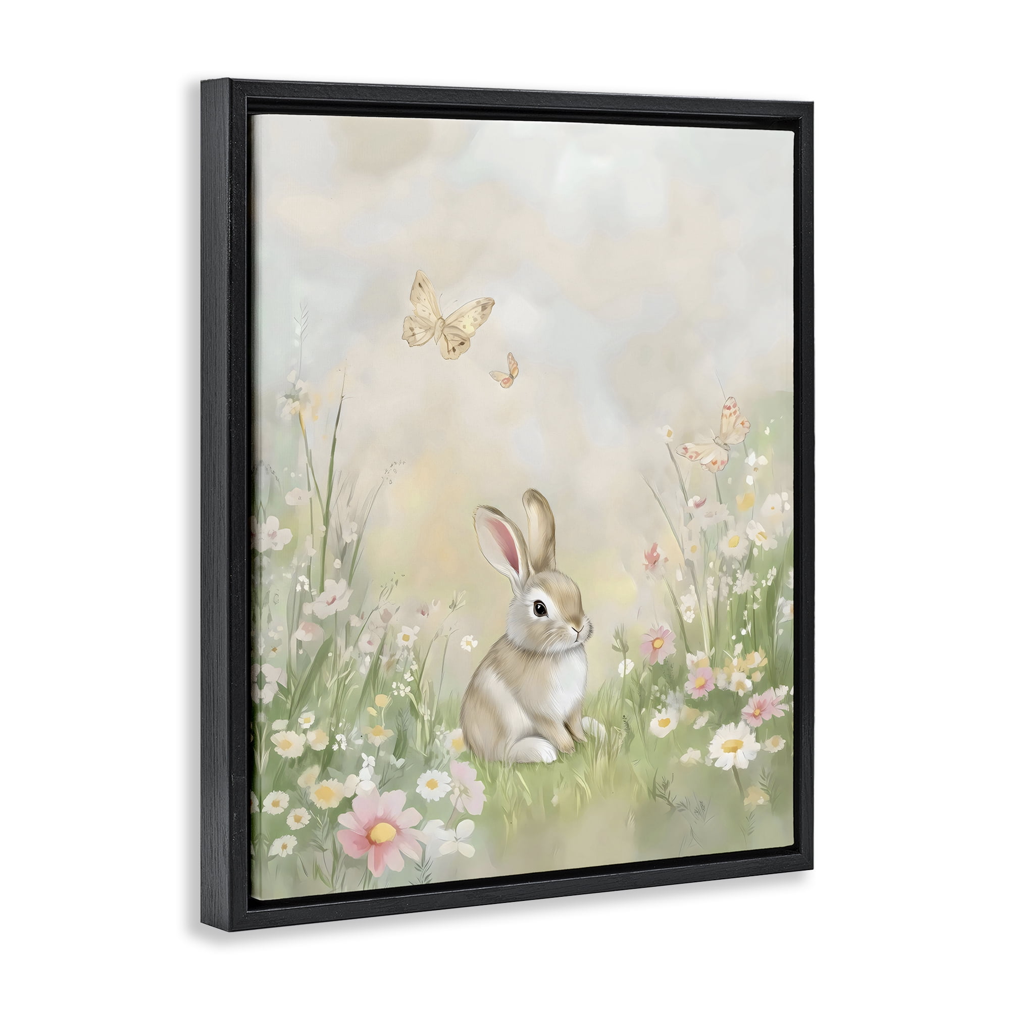 Stupell Industries Nursery Bunny in Meadow Black Framed Floater Canvas Wall Art, design by Arlington Prints