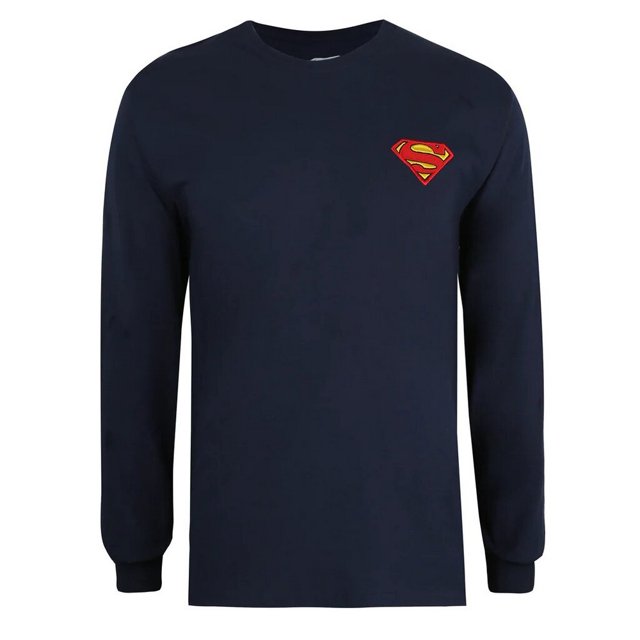 Superman - Camiseta Core Bordado de Manga Larga para Hombre (Marino)