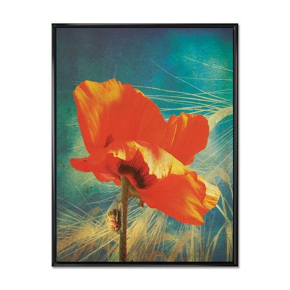 Designart 'Ancient Grunge Poppy' Traditional Framed Canvas Wall Art Print