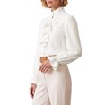 thumbnail image 4 of INSPIRE CHIC Women's Ruffle Front Blouse Puff Long Sleeves Mock Neck Regular Fit XX-Large Apricot, 4 of 5