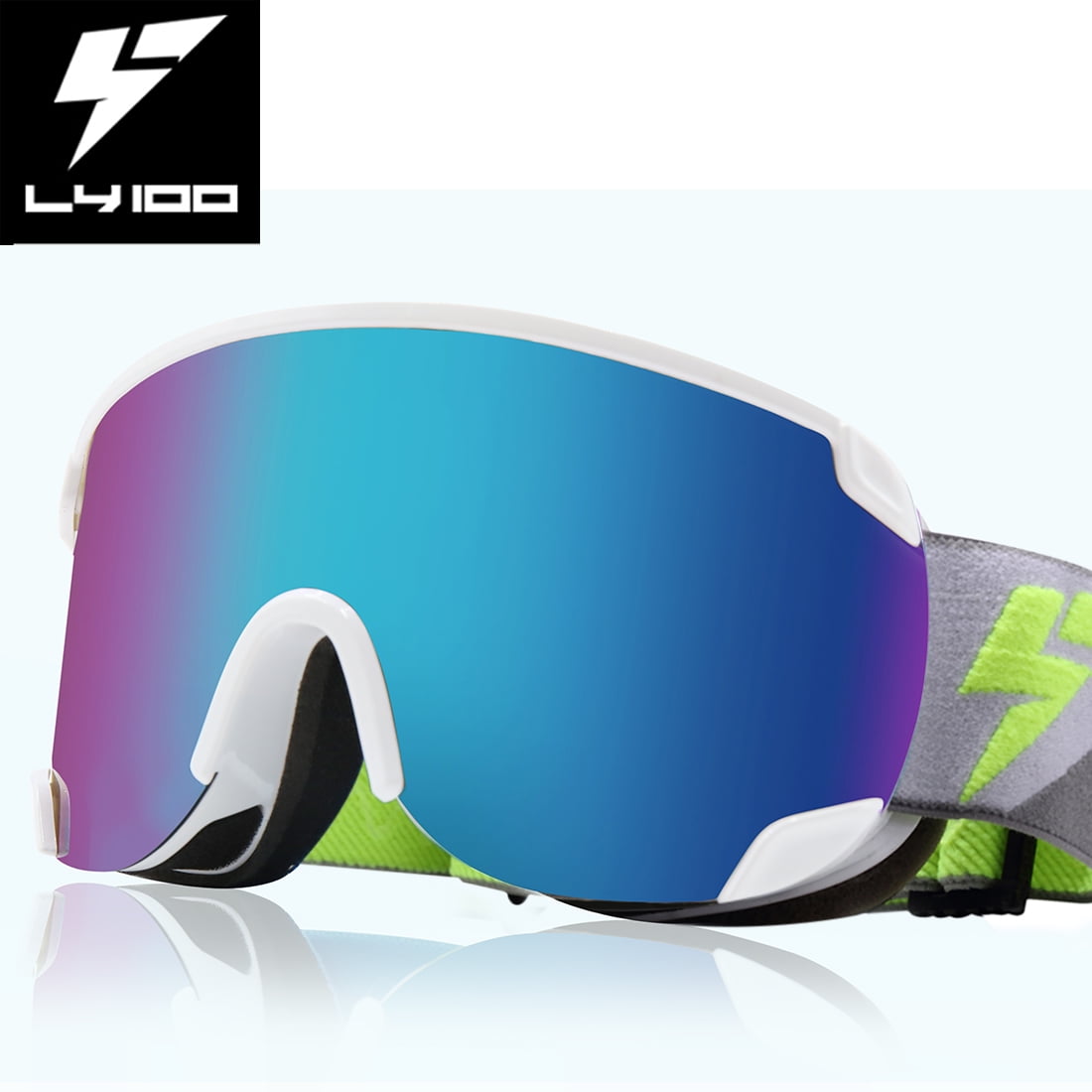 LY-100 Authorized Ski Snowboard Goggles OTG Glasses Anti-fog UV Protect White by