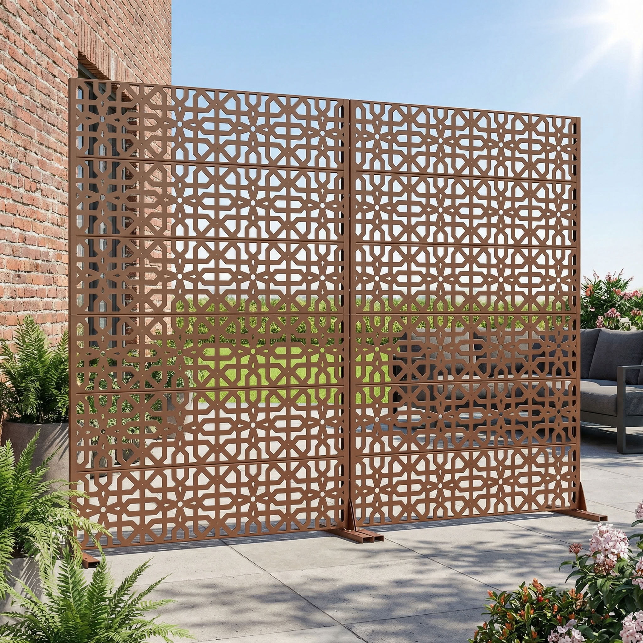 MAYEERTY 6 Panels Outdoor Privacy Screen, Metal Decorative Privacy Fence, 2 pcs Privacy Panel for Patio, Balcony, Backyard, Garden