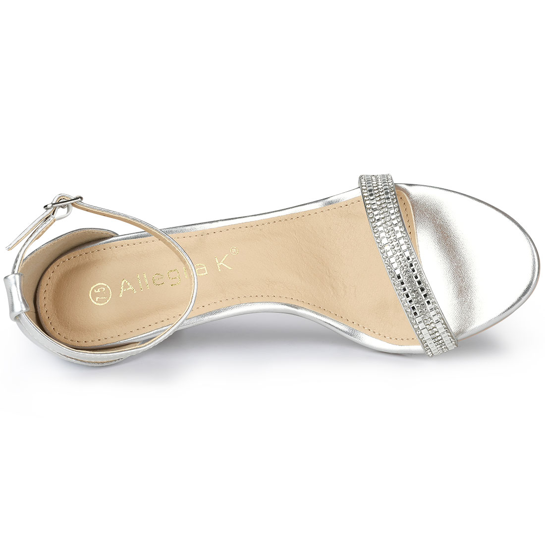 DARING DIVA Women's Stiletto Heels Rhinestone Ankle Strap Open Toe Sandals Silver 8.5