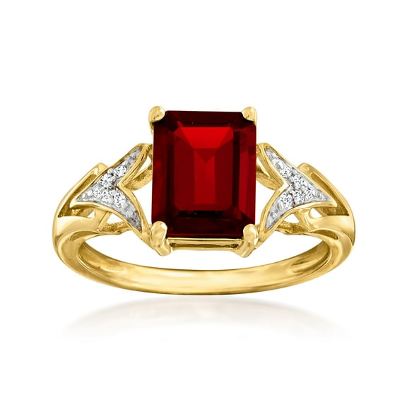 Ross-Simons 2.20 Carat Emerald-Cut Garnet Ring With Diamond Accents in 14kt Yellow Gold, Women's, Adult