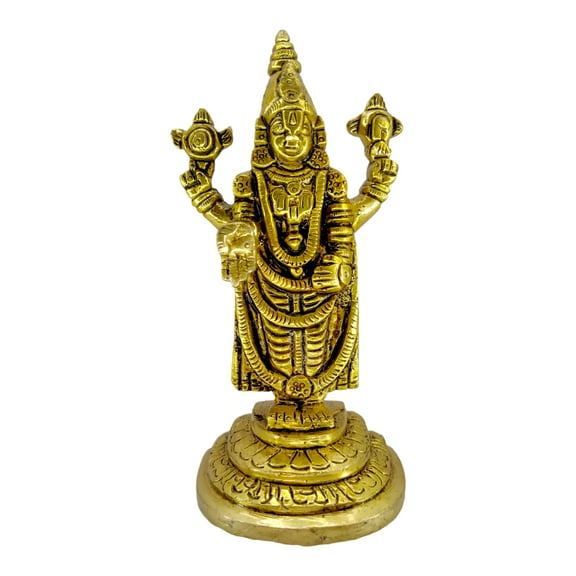 AargKraft™ Brass Vishnu Bhagwan Statue | Tirupati Balaji | Venkateshwara | Lord Narayana Moorti/Murti or Praying Idol | Pooja Idols | Height - 3.7" Inch