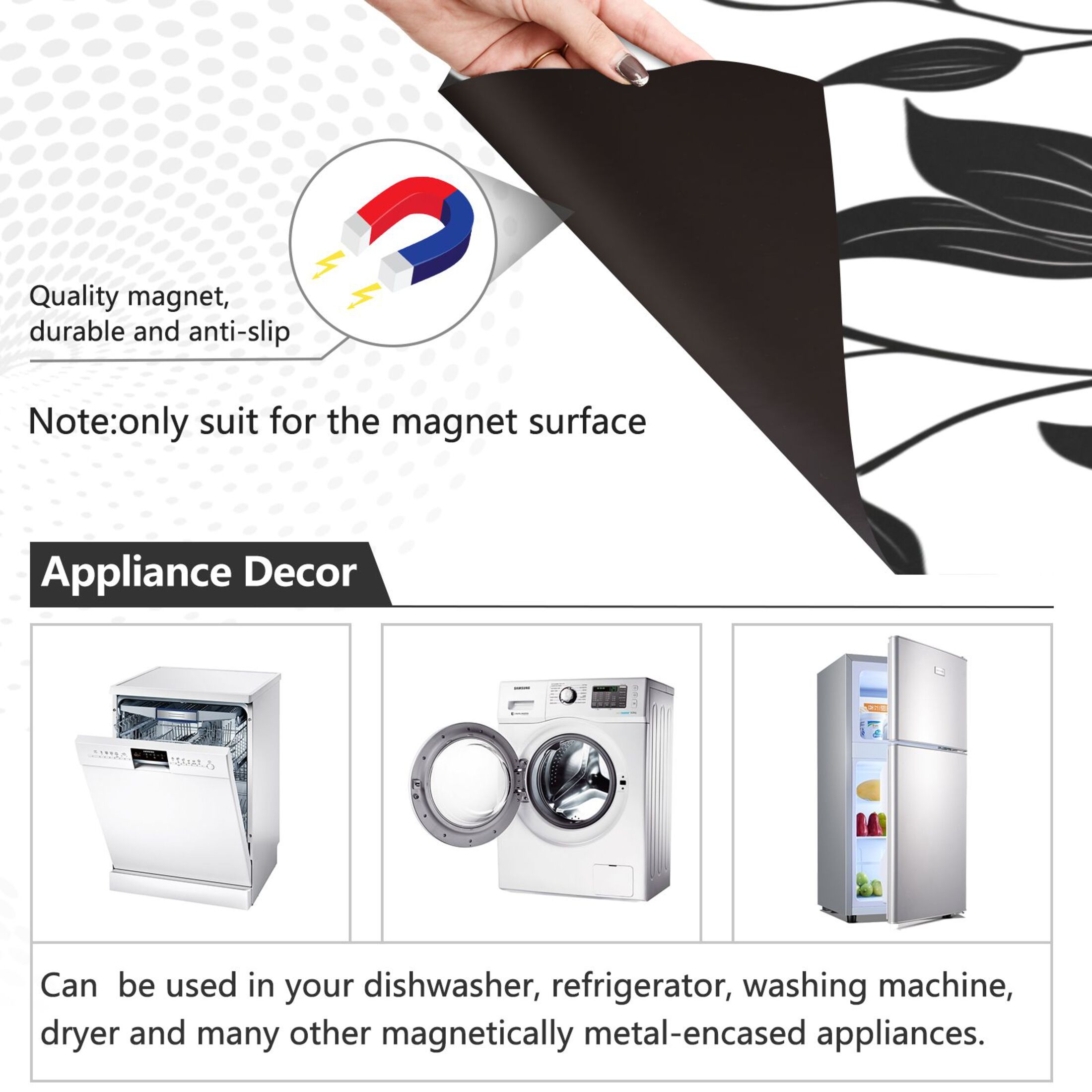 Dishwasher Magnetic Sticker 23x26 Inch Refrigerator Magnetic Sticker Washing Machine Magnetic Sticker Kitchen Panel Magnetic Sticker Home Decor Black Cartoon Flower