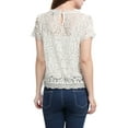 thumbnail image 6 of MODA NOVA Junior's Scalloped Trim Short Shirred Sleeves Sheer Floral Lace Blouse White XS, 6 of 7
