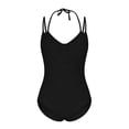 thumbnail image 4 of asdoklhq Summer Swimsuits for Tankini Bathing Suits Slim Women's Solid Color V-neck Hanging Neck Mesh Splicing Back Strap Swimsuit Black L, 4 of 9