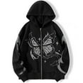 thumbnail image 2 of Luwomo Womens Jackets Y2K Butterfly Print Long Sleeve Drawstring Hooded Sweatshirt Zip Up Loose Fit Pullover Blouses Black,L, 2 of 3