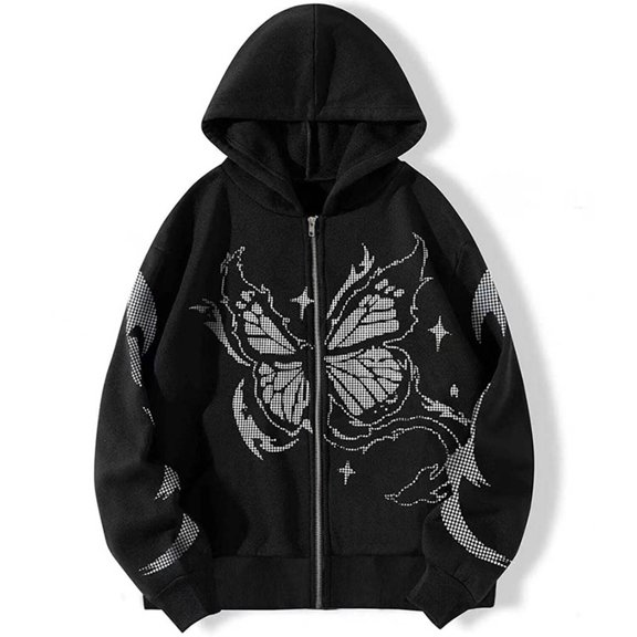 Oversized Hoodies for Women Loose Spring Crewneck Fashion Sweatshirts Butterfly Print Long Sleeve Fall Casual Tops