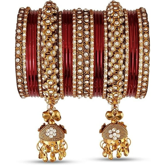 Traditional Indian Bangle Set for Women | Gold Plated Ethnic Metal Bracelets | Handmade Filigree Jewelry | Wedding & Festival Bangles | Rhinestone Bridal Accessories