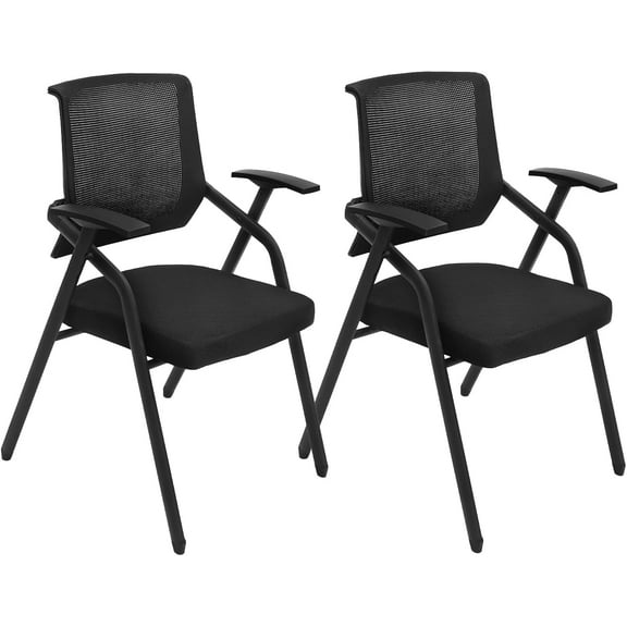 DYNAMI 2 Pack Foldable Conference Room Chairs,Office Reception Guest Chair,Ergonomic Mesh Back and Arms,for Meeting, Conference, Reception, Training Room Home Office (2 Pack,Black)