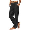 thumbnail image 3 of Womens Straight Leg Pants, Wide Leg Casual Pants with Elastic Waist, Drawstring & Pockets, Yoga Lounge Casual Wear | VerBelle,Black S, 3 of 7