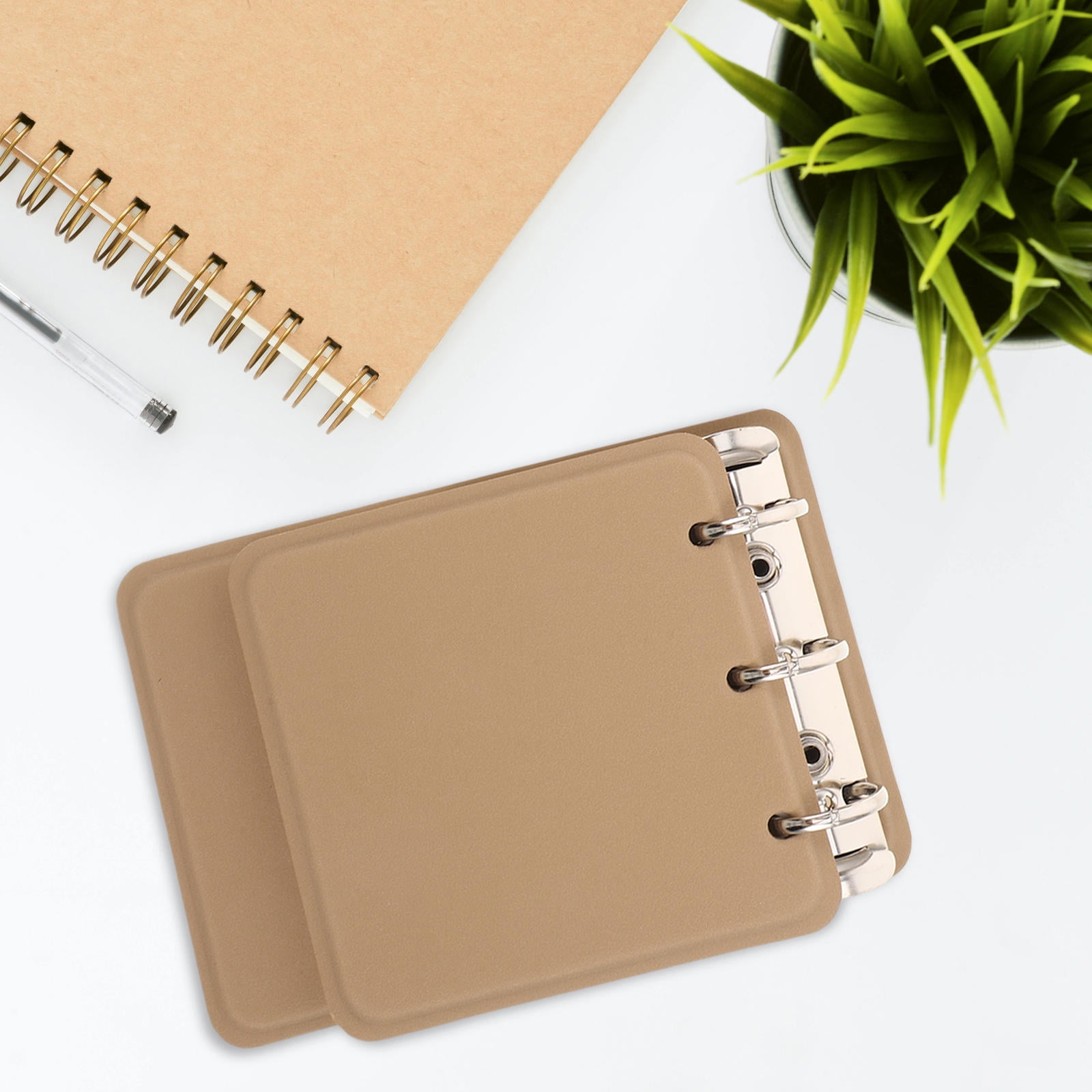 OFFIGAM 2Pcs Handheld Pocket Memo Pad Light Brown Compact Ring Notebook for Meetings and Ideas