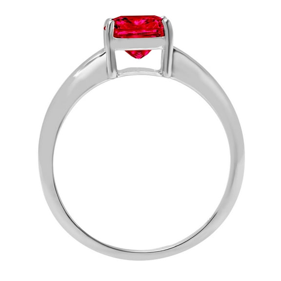 2.5 ct Cushion Cut Simulated Ruby Solitaire Engagement Ring for Women in 14K White Gold