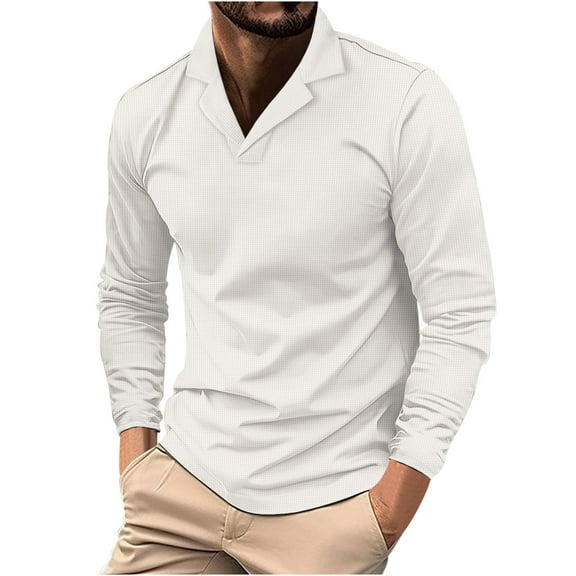Jalioing Men's Long Sleeve Shirts Dressy Fashion Solid Color Collared Golf Shirts Casual Business Work Tops