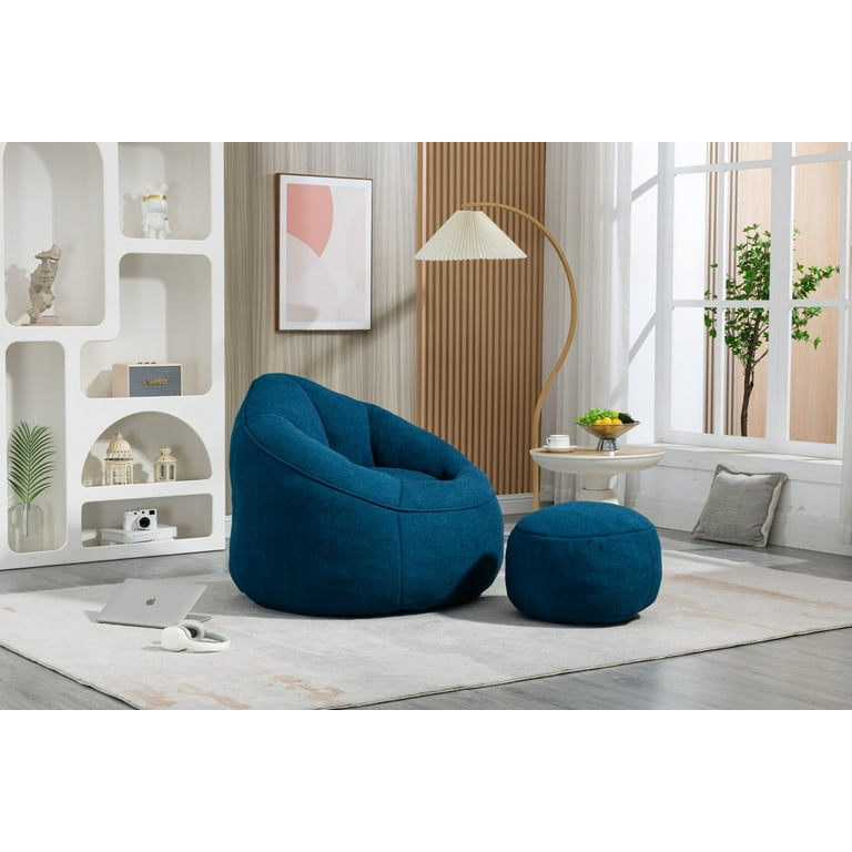 Bean Bag Chair Sofa w Foot Stool Memory Foam Pre Filled Bean Bag Chairs Stuffed Beanbag Sofa Lazy Bean Bag Sofa for Adults Teens for Gaming Reading