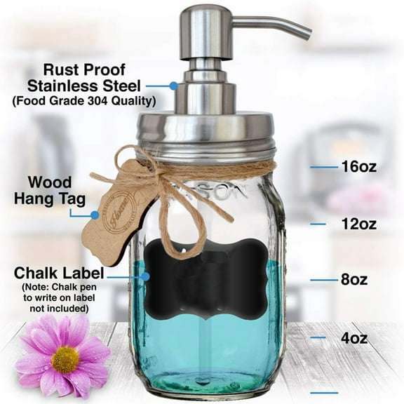 SOPOTUTU Stainless Steel Soap Dispenser Pump with Lid, 2 Set - Bathroom and Kitchen Liquid Soap Pumps