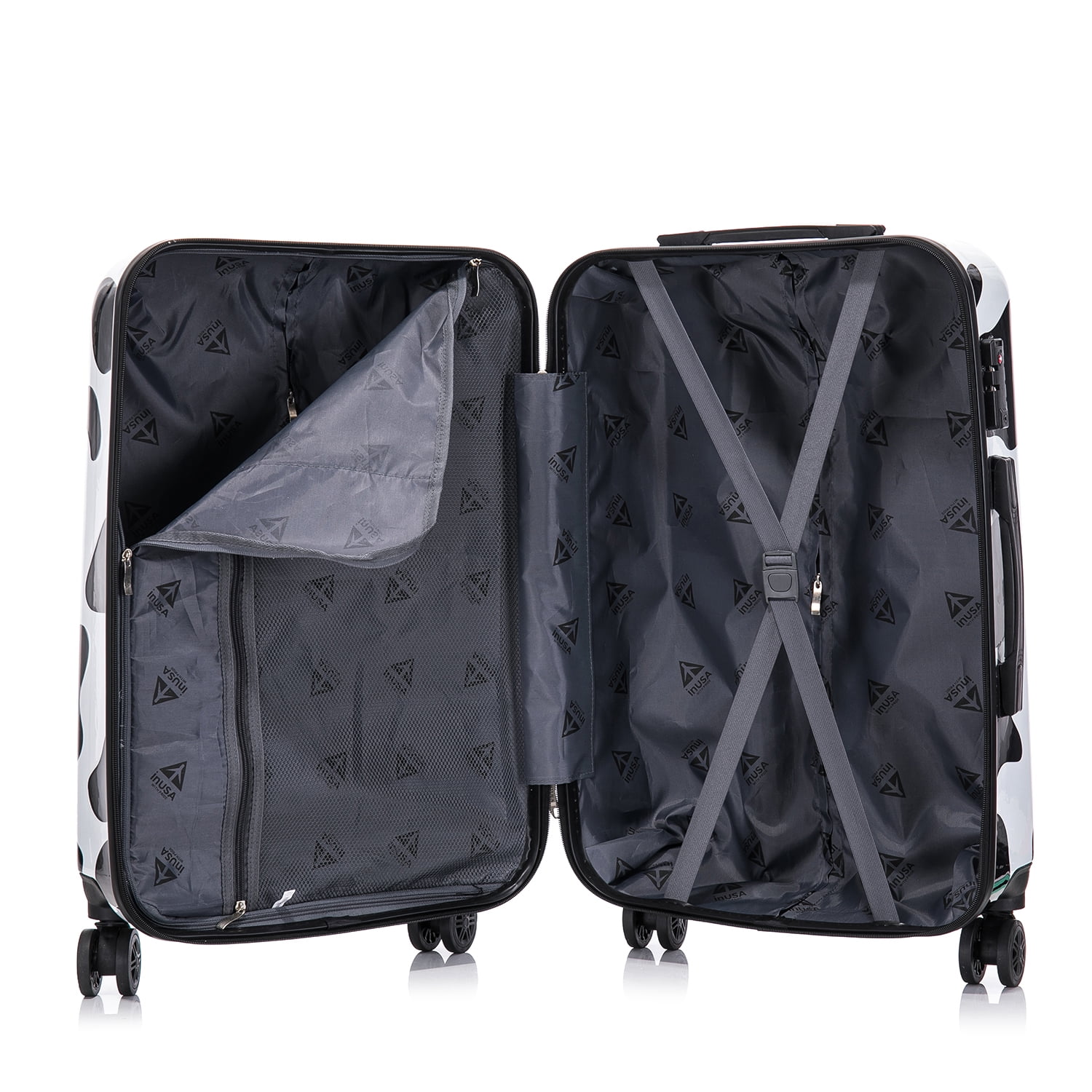 InUSA Print 3-Piece Hardside Luggage Sets with Spinner Wheels, Handle, Trolley, (20"/24"/28"), Cow
