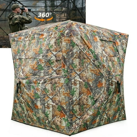 GIKPAL Portable 360-Degree See Through Hunting Blind for 2-3 People with Tie-Downs and Carrying Bag Ideal for Deer Duck and Turkey Hunting