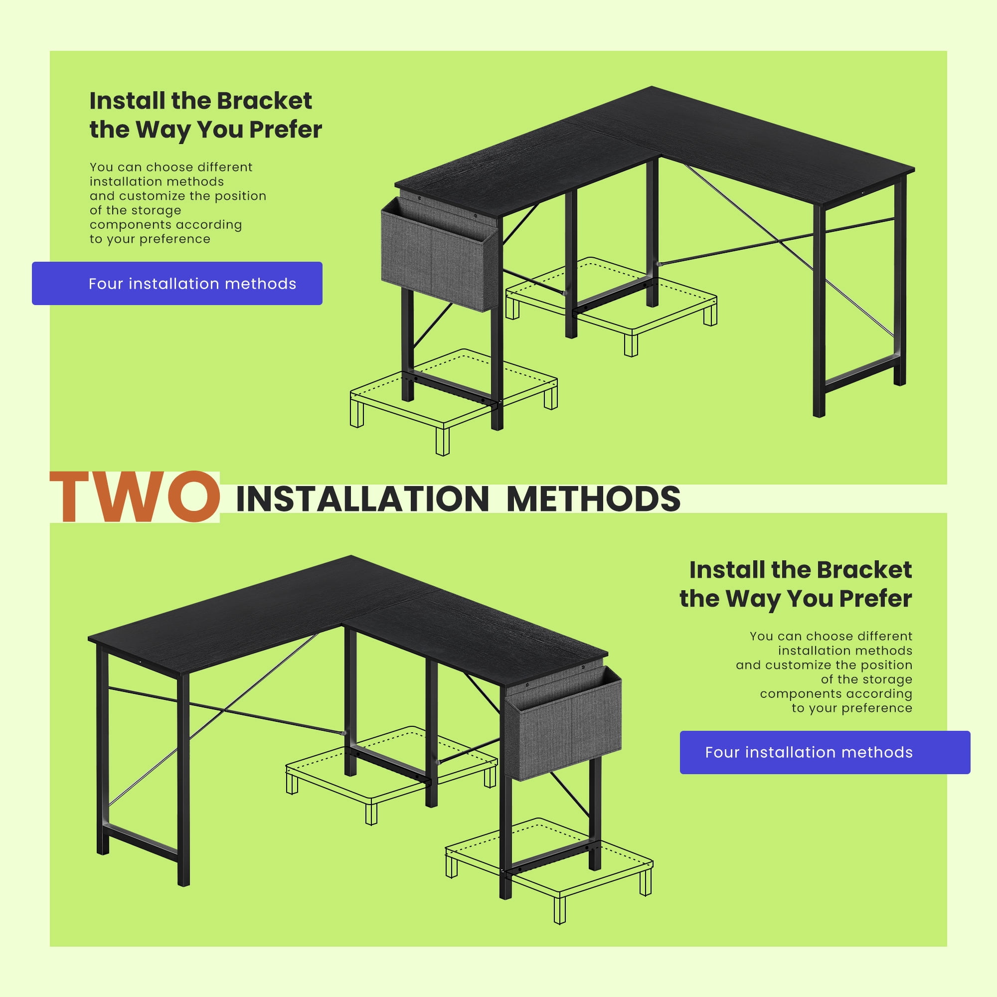 KPUY 49-Inch L Shaped Desk with CPU Stand Side Bag, Gaming Desk Home Office Desk for Home Office Dorm Sturdy Writing Workstation, Black