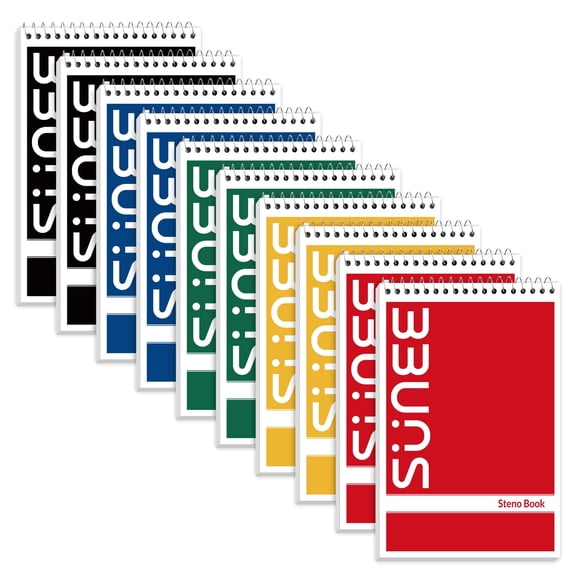 SUNEE 10 Pack Steno Pads 6x9, Gregg Rule, 60 Sheets, Spiral Notebook 6x9, White Paper, Take Notes with Top Spiral Notebook, for University, College, Work, Office, Classic Color