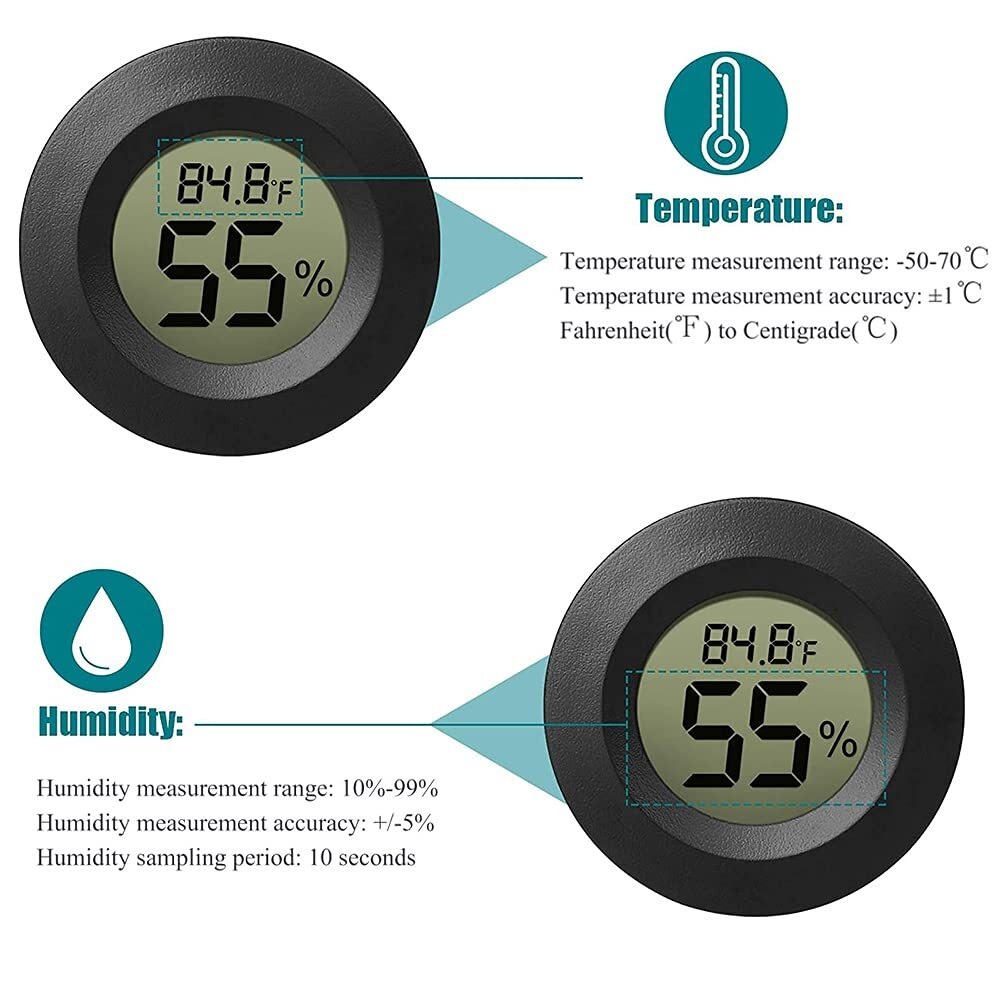 10-Pack Mini Thermometer Hygrometer, Small Digital Electronic Temperature Humidity Meters Gauge Indoor LCD Display for Humidors, Greenhouse, Garden, Cellar, Fridge, Mason Jar