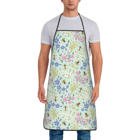

Jgfou Honey Bees And Flowers Print Anti-fouling Apron for Men Women Waterproof Oil-Proof Kitchen Apron with Adjustable Straps Pocket and No-Pill No-Fade Fabric