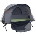 thumbnail image 1 of Outsunny Camping Tent Cot, Multifunctional Folding Tent Combo, Portable Off-Ground Tent Shelter with Self-Inflating Air Mattress and Carry Bag for 1 Person, 1 of 10