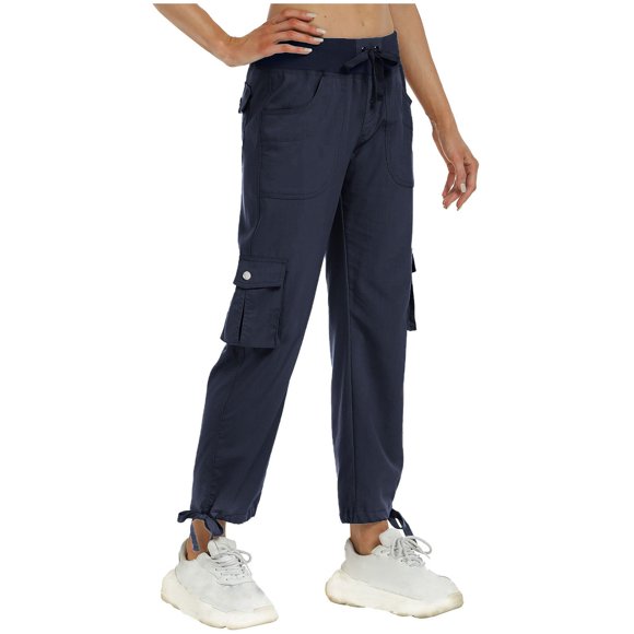 Plus Size Pants for Women Pants with Pockets Loose Casual Pants Dressy Lightweight Ladies Baggy Cargo Pants for Hiking Womens Tall Pants Navy XXL