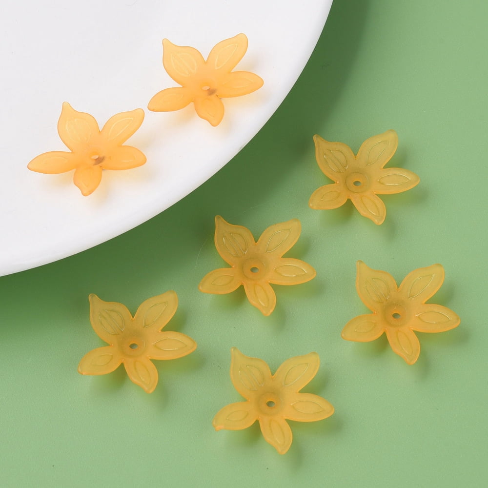 Transparent Acrylic Beads Frosted Flower Sandy Brown 26x27x6mm Hole: 1.8mm 980pcs/500g