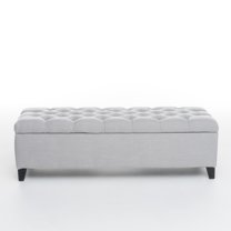 GDF Studio Charleston Contemporary Button Tufted Storage Ottoman Bench, Light Gray Fabric