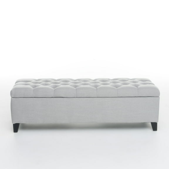 GDF Studio Charleston Contemporary Button Tufted Storage Ottoman Bench, Light Gray Fabric
