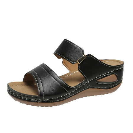 

Women S Sandals Summer Large Size Hollow Metal Decorated Fish Mouth Wear One Line Wedge Sandals