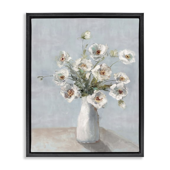 Stupell Industries Transitional Traditional White Blooms Black Floating Frame Canvas Art, 17 x 21, by Sally Swatland