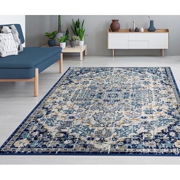 Luxe Weavers Magnolia Collection Area Rug Blue 8x10 Medallion Carpet