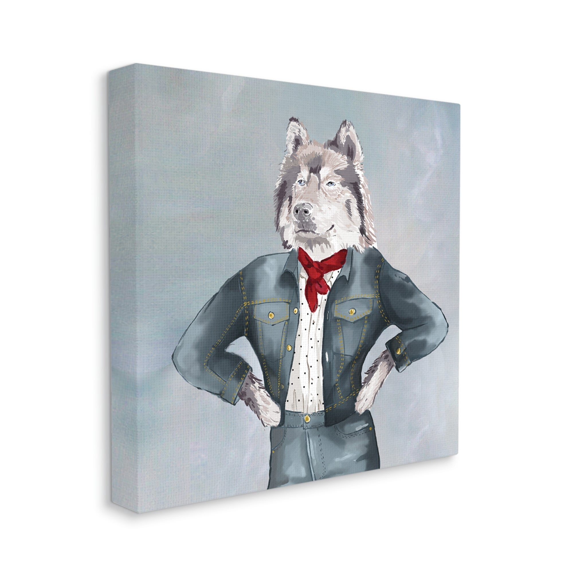 Stupell Industries Trendy Wolf Stylish Denim Outfit Fashion Animal Graphic Art Gallery Wrapped Canvas Print Wall Art, Design by House of Rose