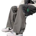 thumbnail image 4 of Pantalones anchos de pierna recta para hombre Bolsillos laterales casuales Pantalones holgados con cordón de color puro Gris XL, 4 of 8