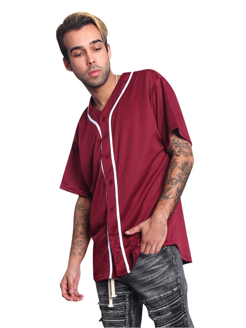 Victorious Men's Classic Baseball Jersey with Trim BJ42 - BURGUNDY