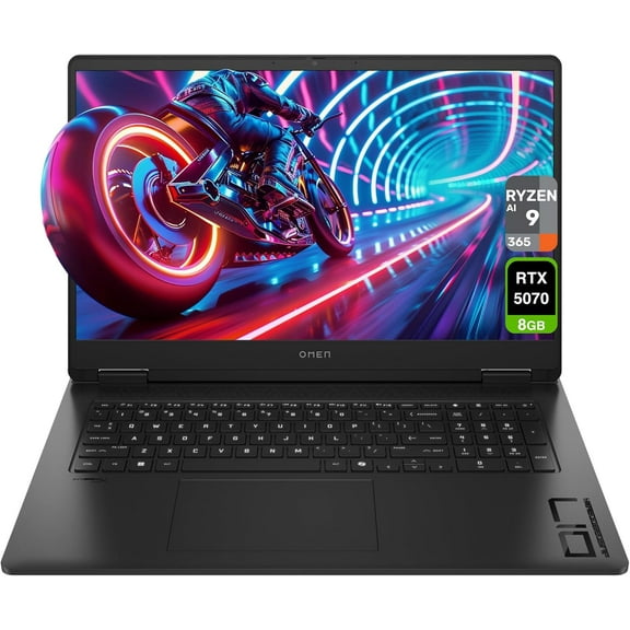HP OMEN 17 Gaming Laptop, AMD Ryzen AI 9-365, 16 GB DDR5 RAM, 512 GB PCIe SSD, 17.3" FHD (1920x1080) 144 Hz Display, Nvidia G-Force RTX 5070 Graphics, 1-zone Backlit Keyboard, W11 Home, Shadow Black