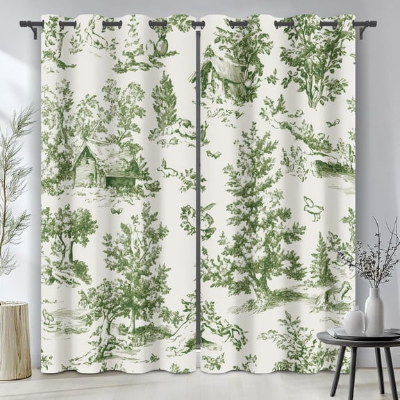 Country Blackout Curtains For Bedroom Decor, Green Curtains, Vintage Farmhouse Drapes Thermal Insulated Grommet For Living Room 53"W x 96"L (Pack of 2)