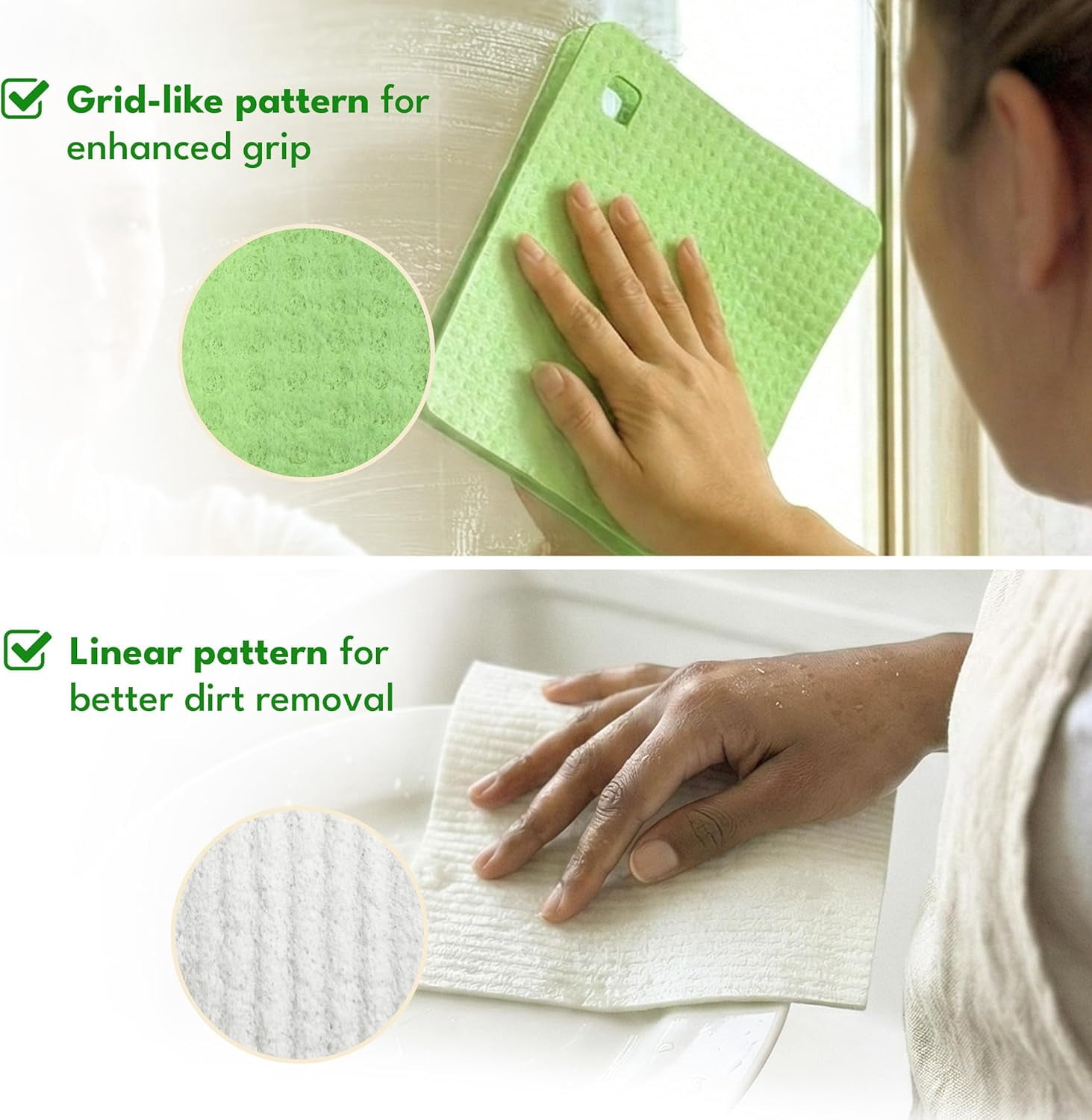Cellulose Swedish Dishcloths for Kitchen - Reusable Dish Towels & Cloths - Super Absorbent, Odor Resistant and Fast Drying Wash Cloths for Dishes & Surfaces