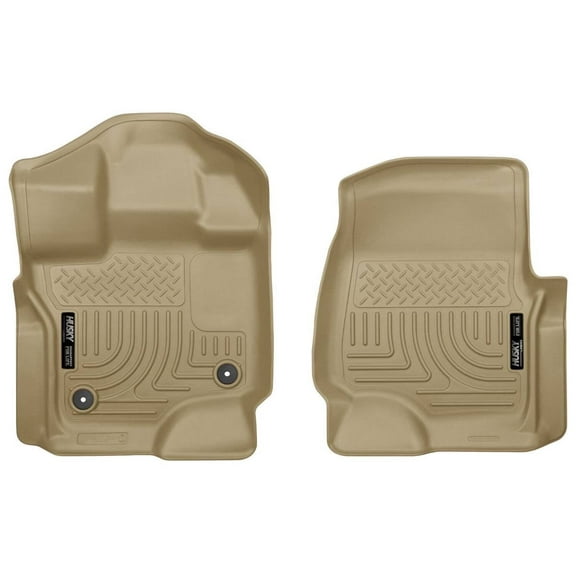 Husky Liners 18363 Weatherbeater Floor Mats Fit 2015-2025 Ford F-150 SuperCab/SuperCrew/Lightning Carpet/Vinyl/Flat-Fold Front Row Liners 2pc Tan