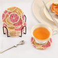 thumbnail image 3 of Yayeee 6 PCS Drink Coasters with Holder Set Woven Absorbent Round Tabletop Hot Pad, Pink Grapefruit Slices, 3 of 7