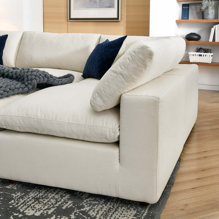 Modular Sectional Deep Sofa Set Beige Fabric Modern