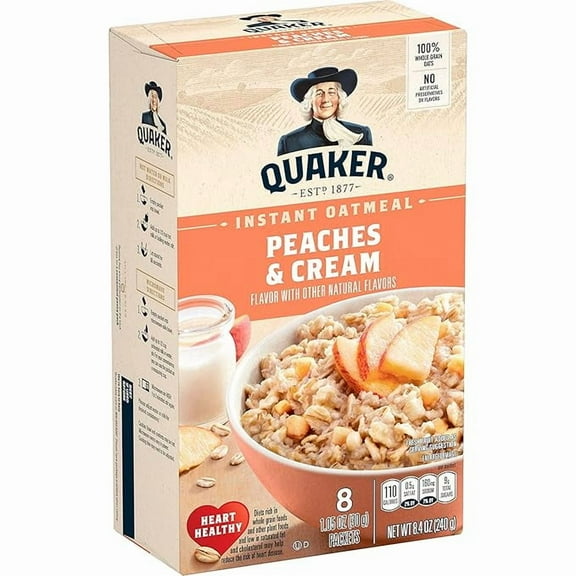 Quaker Instant Oatmeal, Peaches & Cream, 1.23 Ounce (Pack of 8) ( Pack of 2 )